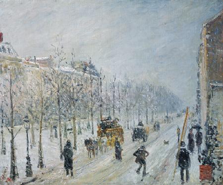 Auf dem Boulevard bei Schneefall