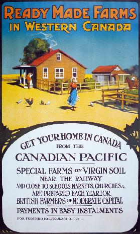 Poster advertising 'Ready made farms in Western Canada'