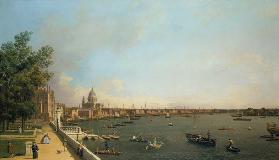 London, Themse mit der City im Hintergrund, von der Terasse des Somerset House aus gesehen