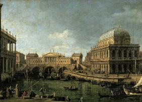 Capriccio mit dem Ponte di Rialto in Venedig nach dem Entwurf Andrea Palladios und der Basilika in V