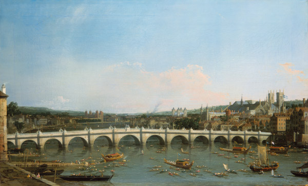 Westminster Bridge from the North with Lambeth Palace in distance von Giovanni Antonio Canal (Canaletto)