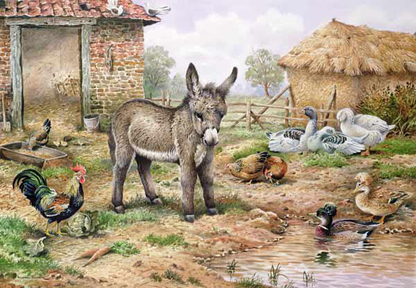 Donkey and Farmyard Fowl 