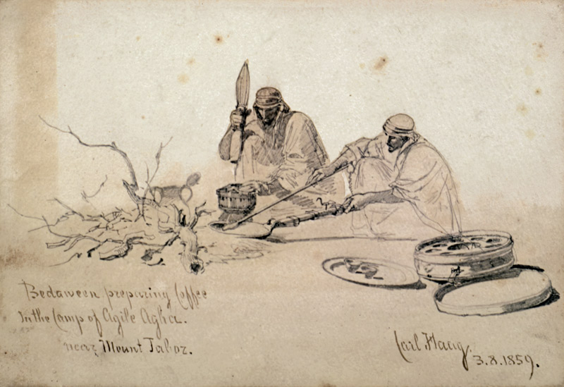 Bedouins preparing Coffee in the Camp of Agile Agha, Near Mount Jaboz von Carl Haag