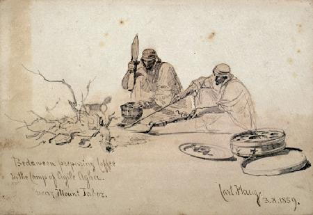 Bedouins preparing Coffee in the Camp of Agile Agha, Near Mount Jaboz 1859 cil a