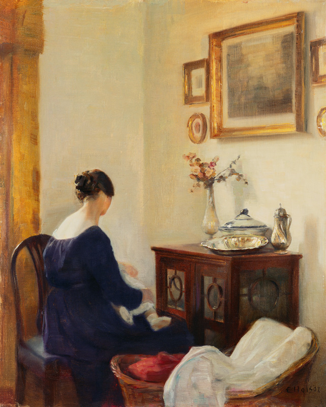 Mutter und Kind in einem Interieur von Carl Holsoe