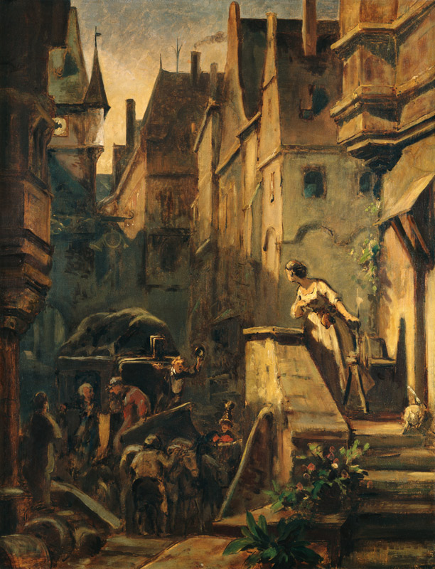 Ankunft des Postwagens. von Carl Spitzweg