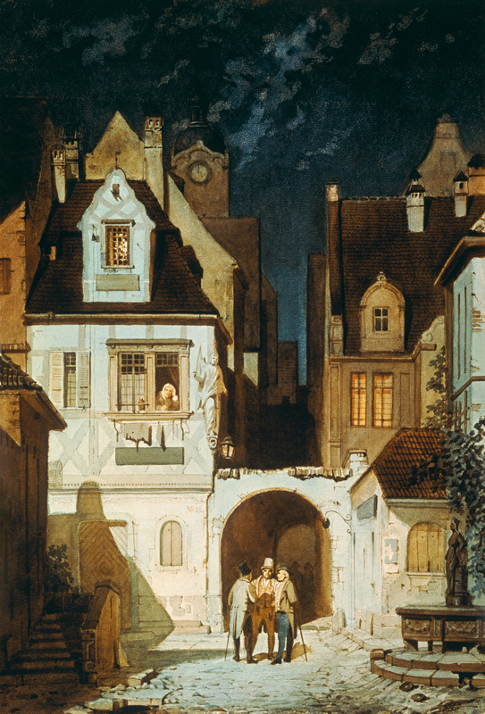 Ecke einer deutschen Stadt bei Mondlicht von Carl Spitzweg