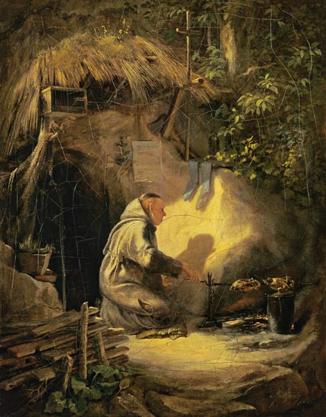 Eremit, Hühnchen bratend von Carl Spitzweg