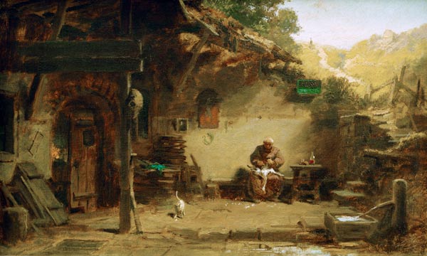 Old Monk Plucking Goose / C.Spitzweg von Carl Spitzweg