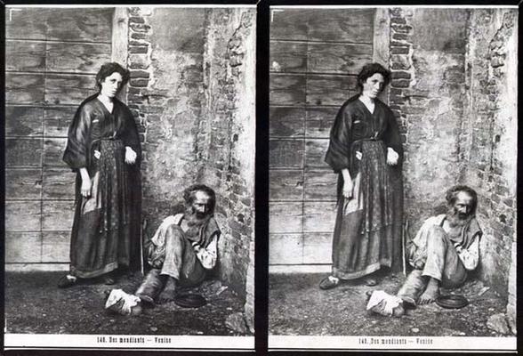 Two Beggars, Venice (b/w photo) von Carlo Naya