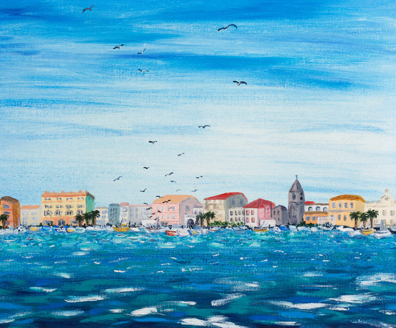 Sea Scene with Houses von Carolyn  Hubbard-Ford