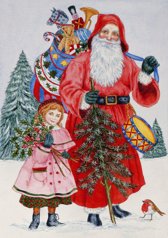 Santa and his helper (w/c on paper)  von Catherine  Bradbury