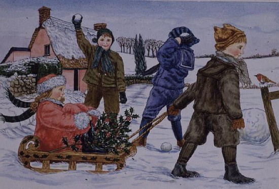 Children playing in the snow (w/c)  von Catherine  Bradbury