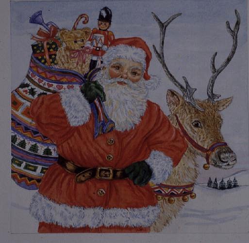 Father Christmas and his reindeer (w/c)  von Catherine  Bradbury