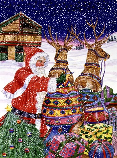 Father Christmas Loading his Sleigh (w/c on paper)  von Catherine  Bradbury