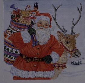 Father Christmas and his reindeer (w/c) 