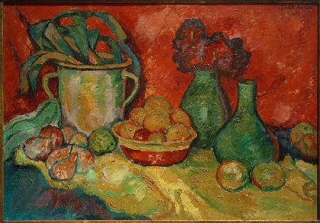 Still life with flowers and fruit