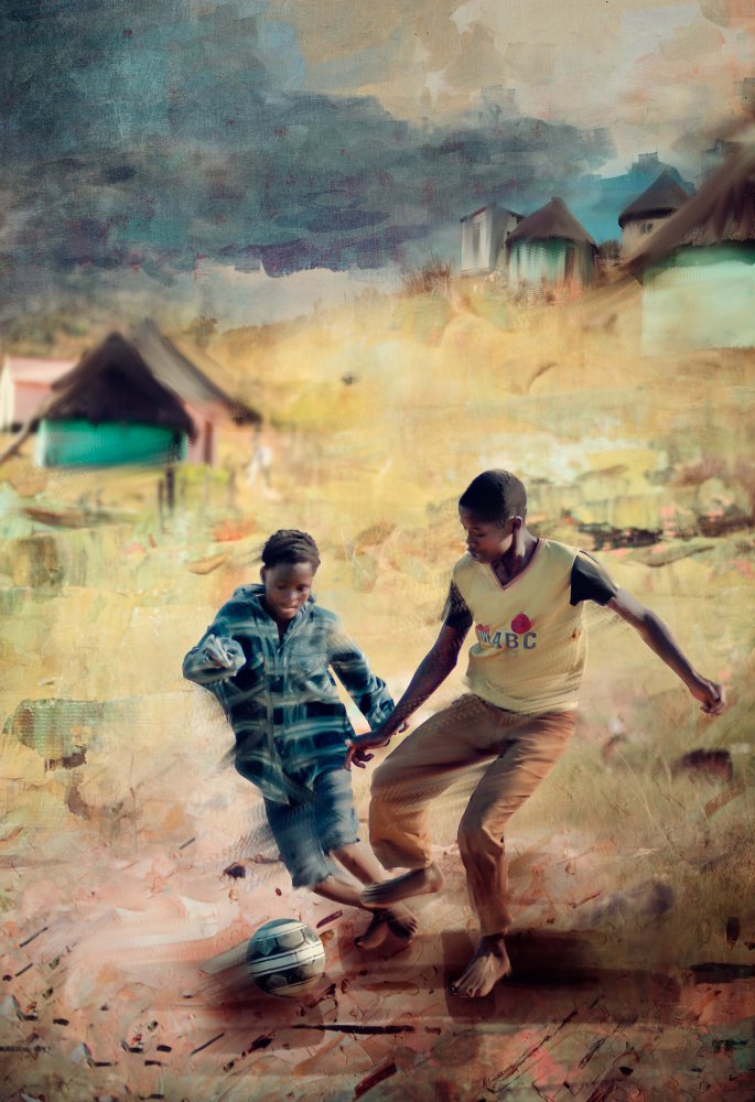 Children playing soccer von Charlaine Gerber