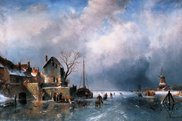 Winterliche Flußlandschaft mit Schlittschuhläufern von Charles Henri Joseph Leickert