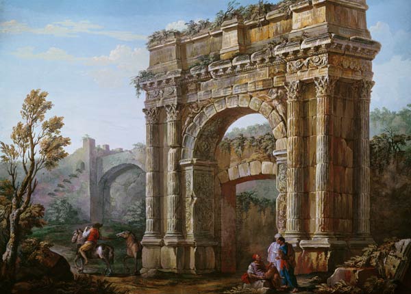 Peasants Near the Arch of Sergius at Poia von Charles Louis Clerisseau