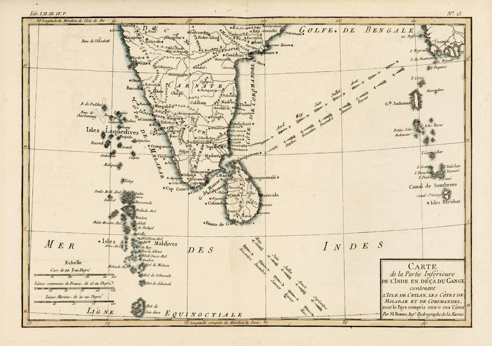 Southern India and Ceylon, from 'Atlas de Toutes les Parties Connues du Globe Terrestre' by Guillaum von Charles Marie Rigobert Bonne