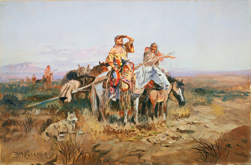 Indianerfrauen beim Wechseln des Camps. von Charles Marion Russell