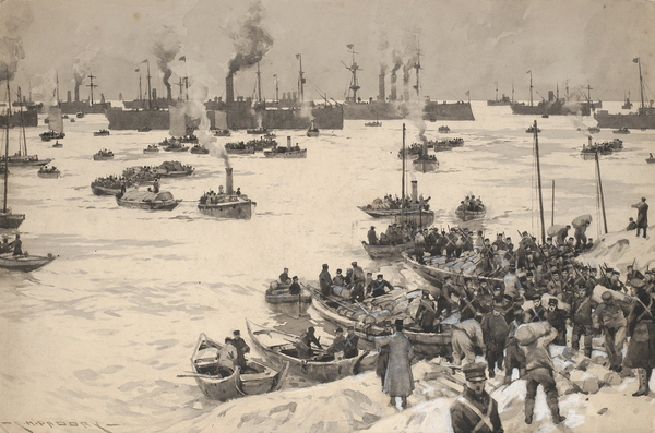 Japanese troops landing in Korea in 1905 von Charles Murray Padday
