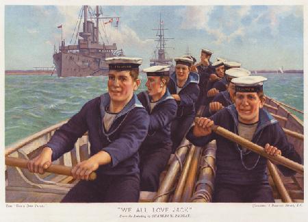 Sailors from HMS Triumph rowing across a harbour