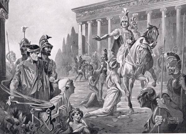 Alexander at the Sack of Thebes in 335 BC, illustration from Hutchinsons History of the Nations von Charles Rebel Stanton