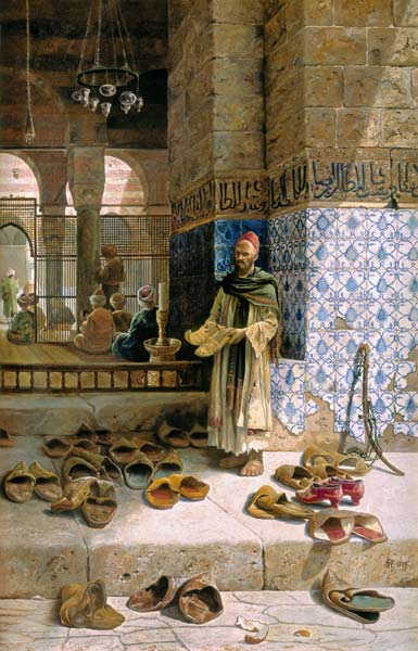 Schuhe gläubiger Moslems vor einer Moschee von Charles Robertson