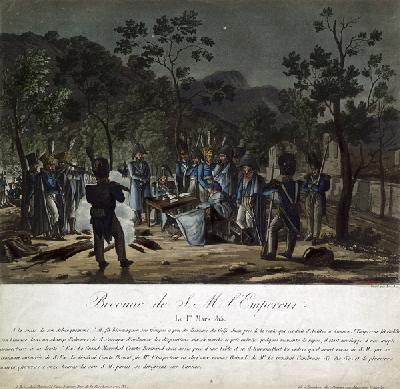 Rückkehr von der Insel Elba. Napoléon biwakiert am 1. März 1815 vor Cannes