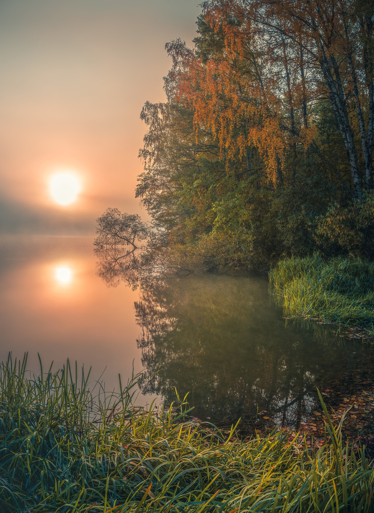 Foggy fall lake von Christian Lindsten