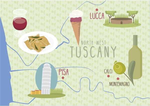Map of Lucca and Pisa, Tuscany, Italy von Claire Huntley