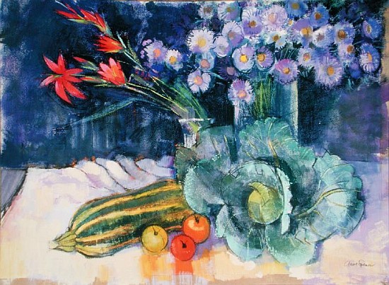 Still Life with Fruit and Flowers (mixed media)  von Claire  Spencer