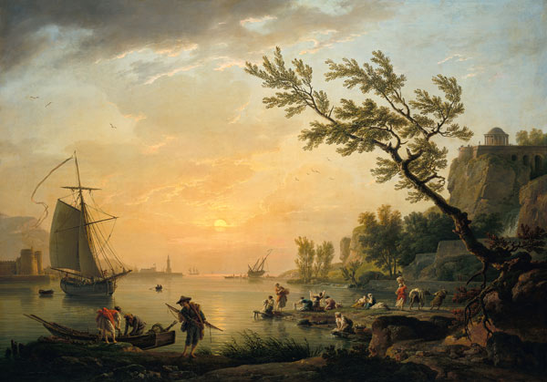 Seehafen in Abendstimmung von Claude Joseph Vernet