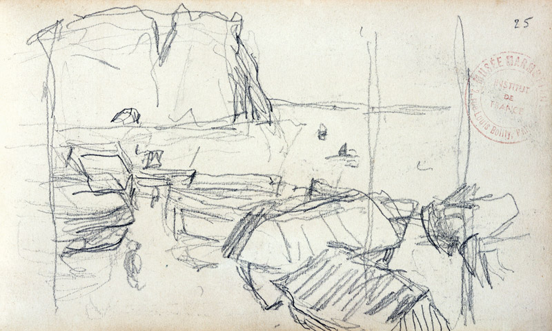 Fishing Boats on the Perrey of Etretat von Claude Monet