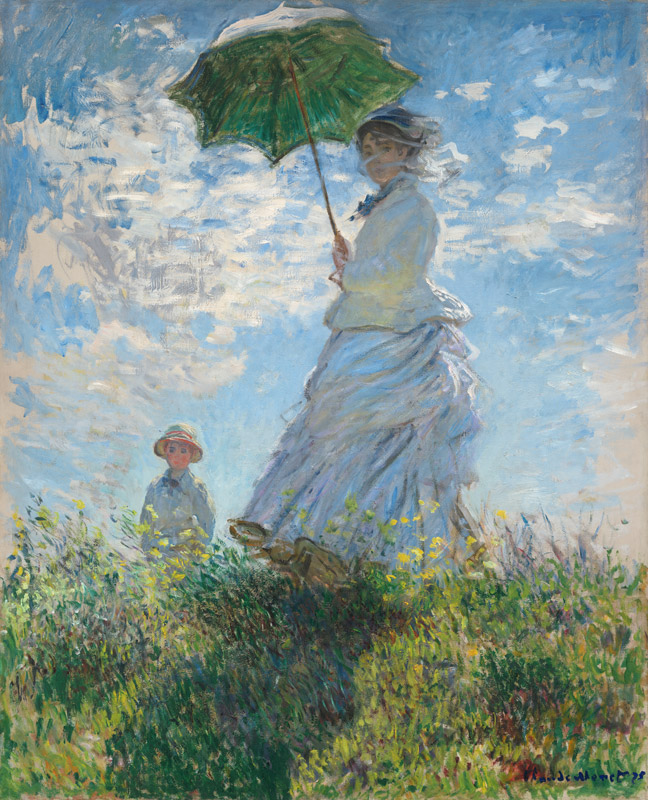 Frau mit Sonnenschirm - Madame Monet mit ihrem Sohn von Claude Monet