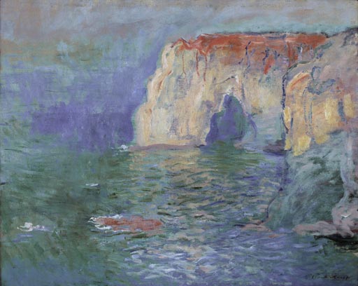 Etretat: La Manneporte, reflets sur l'eau von Claude Monet