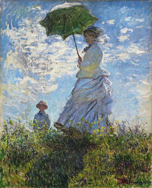 Frau mit Sonnenschirm - Madame Monet mit ihrem Sohn von Claude Monet
