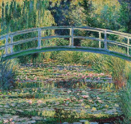 Brücke in Monets Garten mit weißen Seerosen