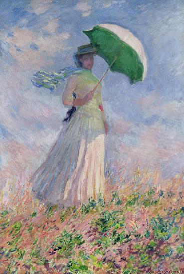 Frau mit Sonnenschirm, nach rechts gewendet (Susanne Hoschedé) 1886