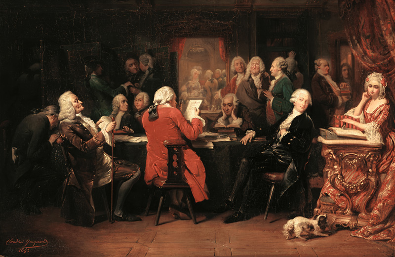 Voltaire im Lesezimmer des Café Procope. von Claudius Jacquand