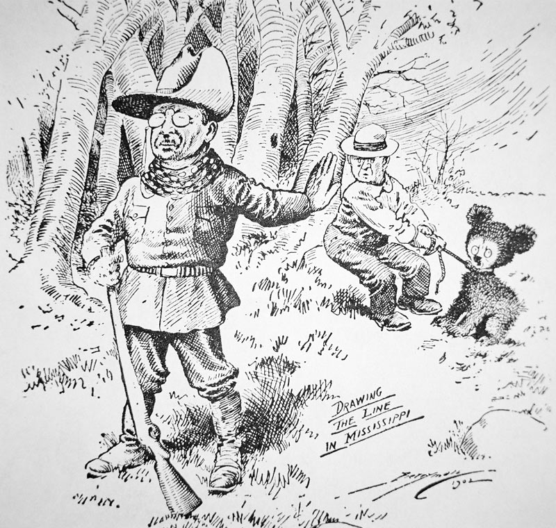Karikatur von Theodore Teddy Roosevelt, der sich weigert, ein Bärenjunges zu schießen, 1902 von Clifford K. Berryman