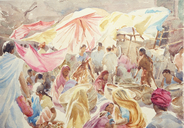 663 Light breaks, Udaipur market von Clive Wilson
