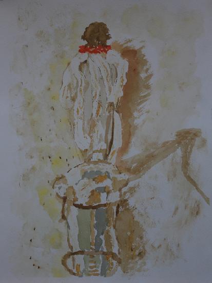 Bedouin leading camel