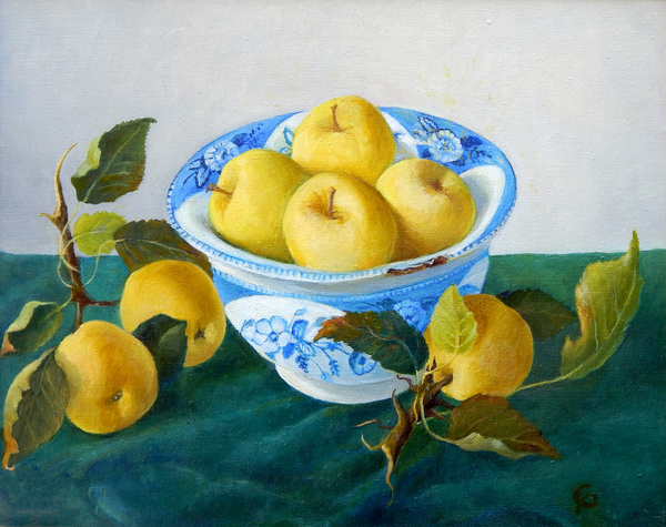 Apples in a Blue Bowl von Cristiana  Angelini