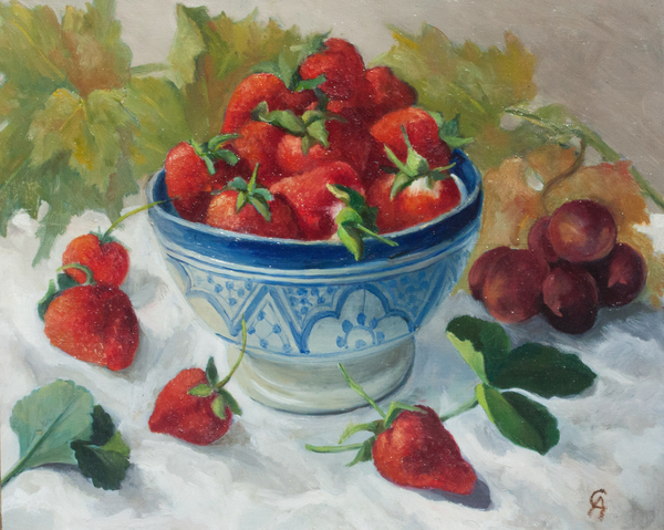 Strawberries in a Blue Bowl von Cristiana  Angelini