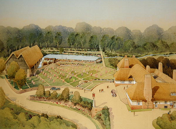 Perspective View of the Inn at Cockington, Devon, designed by Sir Edwin Lutyens (1869-1944) 1935 von Cyril Farey