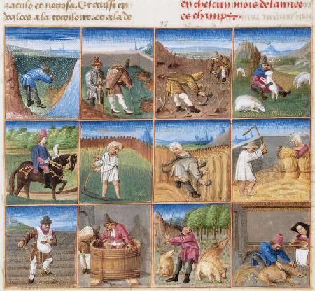 Ruralia commoda. Agricultural calendar from a manuscript of Pietro de' Crescenzi ca.1470-75