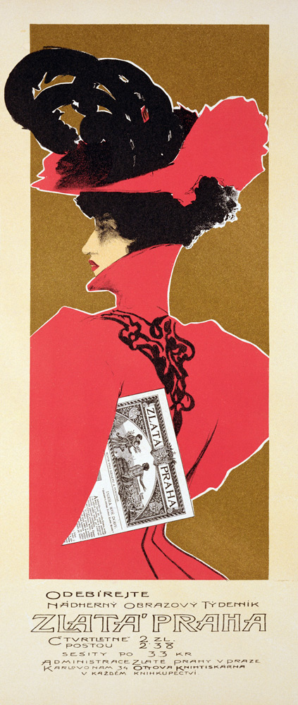 Reproduction of a poster advertising 'Zlata Praha', a weekly illustrated newspaper, Prague von Czech School, (19th century)